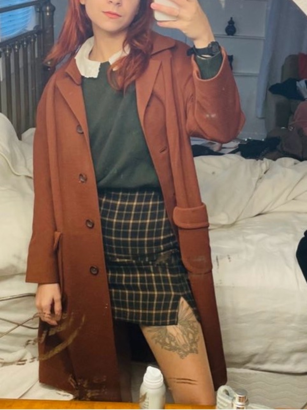 Classic Women's Long Brown/Rust Coat - Casual Elegance